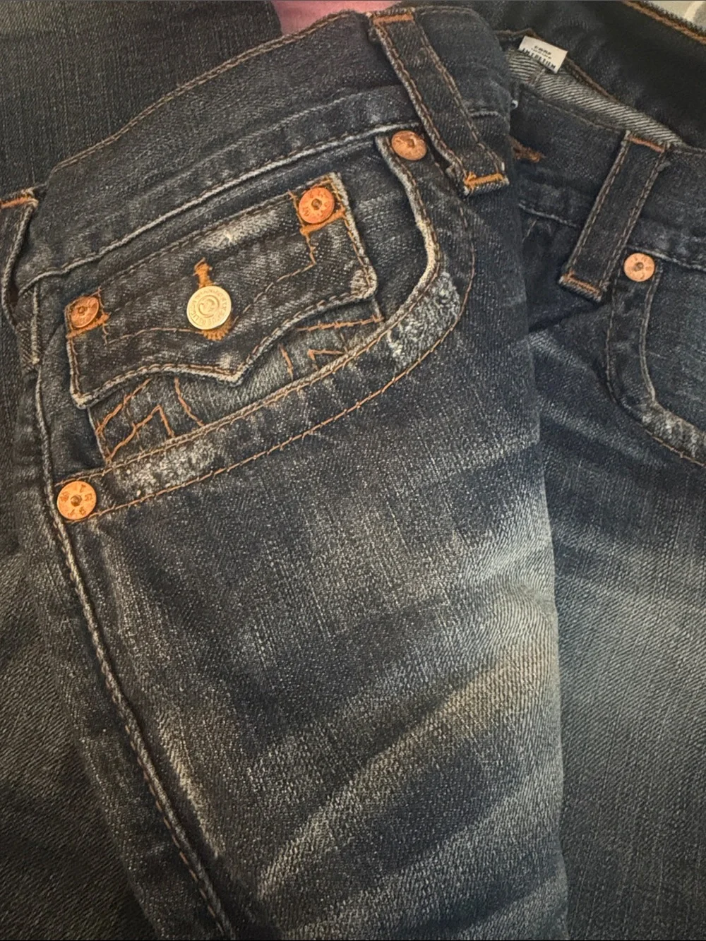 True Religion Straight Jeans in Dark Denim with red Logo Accents